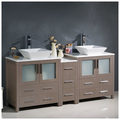 Fresca Bathroom Vanities, Double Sink Vanities, 70-90, Modern, Gray, With Top and Sink, Modern, Combos, 817386020320, FCB62-301230GO-CWH-V