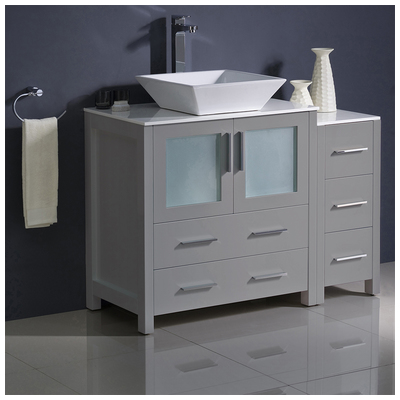 Fresca Bathroom Vanities, 40-50, Gray, Cabinets OnlyWith Top and Sink, 817386029132, FCB62-3012GR-CWH-V