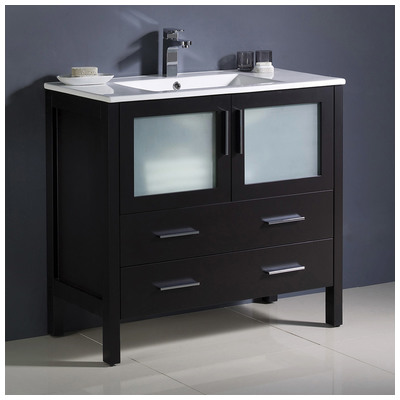 Fresca Bathroom Vanities, 30-40, Modern, Dark Brown, With Top and Sink, Modern, Combos, 817386020696, FCB6236ES-I