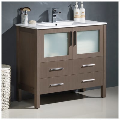 Fresca Bathroom Vanities, 30-40, Modern, Gray, With Top and Sink, Modern, Combos, 817386020719, FCB6236GO-I