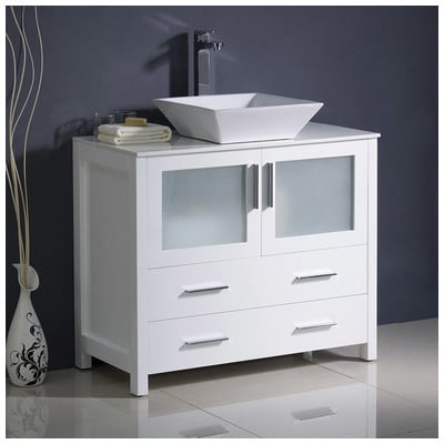Fresca Bathroom Vanities, 30-40, Modern, White, With Top and Sink, Modern, Combos, 817386020764, FCB6236WH-CWH-V
