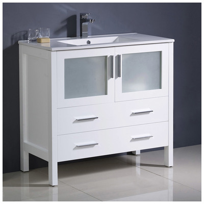 Fresca Bathroom Vanities, 30-40, Modern, White, With Top and Sink, Modern, Combos, 817386020757, FCB6236WH-I