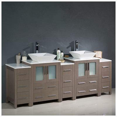 Fresca Bathroom Vanities, Double Sink Vanities, 70-90, Modern, Gray, With Top and Sink, Modern, Combos, 817386020801, FCB62-72GO-CWH-V