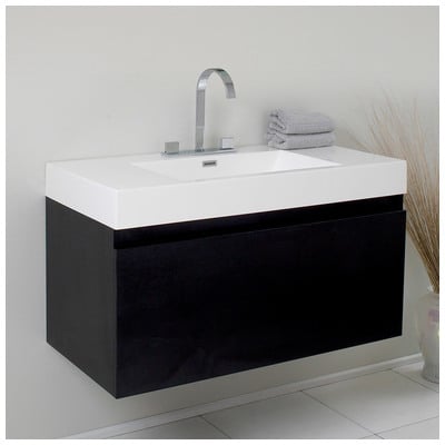 Fresca Bathroom Vanities, 30-40, Modern, Black, Wall Mount Vanities, With Top and Sink, Modern, Combos, 817386020924, FCB8010BW-I