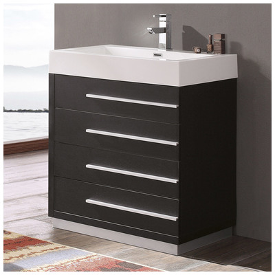 Fresca Bathroom Vanities, Under 30, Modern, Black, With Top and Sink, Modern, Combos, 817386021051, FCB8030BW-I