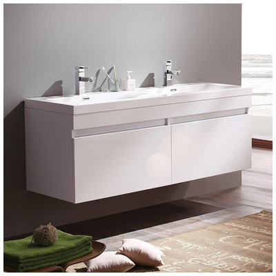 Fresca Bathroom Vanities, Double Sink Vanities, 50-70, Modern, White, Wall Mount Vanities, With Top and Sink, Modern, Combos, 817386021136, FCB8040WH-I