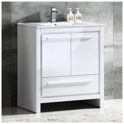 Fresca Bathroom Vanities, Under 30, Modern, White, With Top and Sink, Modern, Combos, 817386021402, FCB8130WH-I
