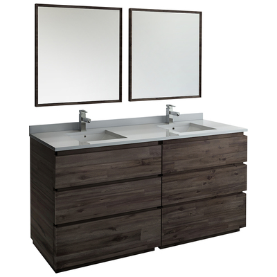 Bathroom Vanities Fresca Stella Acacia Wood FVN31-3636ACA-FC 810001201463 Double Sink Vanities 70-90 Dark Brown Cabinets Only 25 