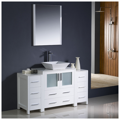 Fresca Bathroom Vanities, 50-70, Modern, White, Complete Vanity Sets, Modern, Vanity Ensembles, 818234013648, FVN62-123012WH-VSL
