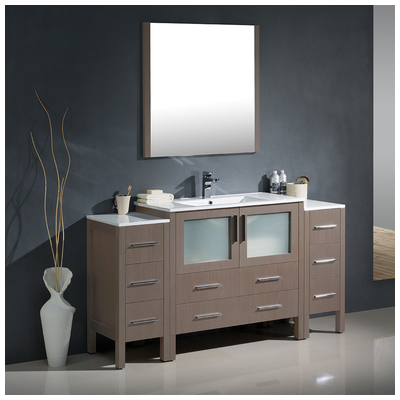 Bathroom Vanities Fresca Bari Gray Oak Vanity Ensembles FVN62-123612GO-UNS 818234017585 50-70 Modern Gray Complete Vanity Sets 25 