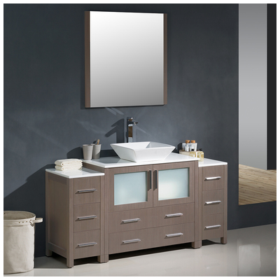 Bathroom Vanities Fresca Bari Gray Oak Vanity Ensembles FVN62-123612GO-VSL 818234017592 50-70 Modern Gray Complete Vanity Sets 25 