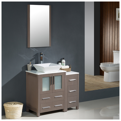 Bathroom Vanities Fresca Bari Gray Oak Vanity Ensembles FVN62-2412GO-VSL 818234017639 30-40 Modern Gray Complete Vanity Sets 25 