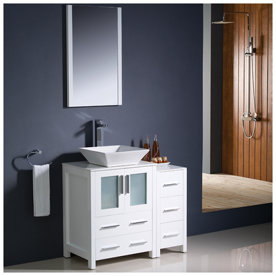 Bathroom Vanities Fresca Bari White Vanity Ensembles FVN62-2412WH-VSL 818234013822 30-40 Modern White Complete Vanity Sets 25 