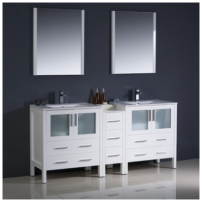 Fresca Bathroom Vanities, Double Sink Vanities, 70-90, Modern, White, Complete Vanity Sets, Modern, Vanity Ensembles, 818234013877, FVN62-301230WH-UNS