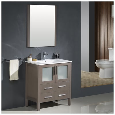 Bathroom Vanities Fresca Bari Gray Oak Vanity Ensembles FVN6230GO-UNS 818234017707 Under 30 Modern Gray Complete Vanity Sets 25 