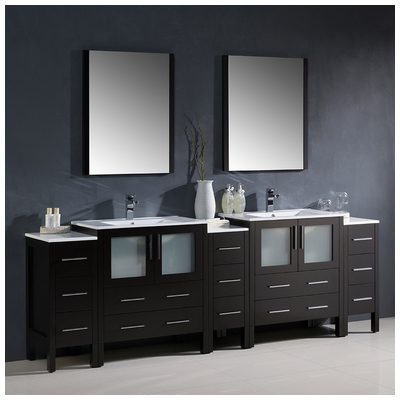 Fresca Bathroom Vanities, Double Sink Vanities, Over 90, Modern, Dark Brown, Complete Vanity Sets, Modern, Vanity Ensembles, 818234017875, FVN62-96ES-UNS