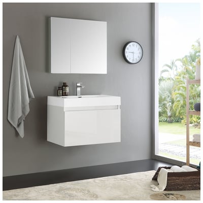 Fresca Bathroom Vanities, Under 30, Modern, White, Wall Mount Vanities, Complete Vanity Sets, Modern, Vanity Ensembles, 817386023574, FVN8007WH