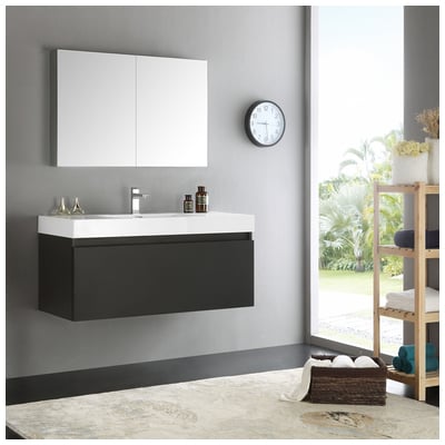 Fresca Bathroom Vanities, 40-50, Modern, Black, Wall Mount Vanities, Complete Vanity Sets, Modern, Vanity Ensembles, 817386023628, FVN8011BW