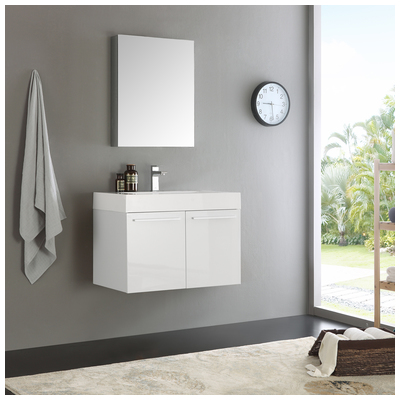 Fresca Bathroom Vanities, Under 30, Modern, White, Wall Mount Vanities, Complete Vanity Sets, Modern, Vanity Ensembles, 817386023833, FVN8089WH