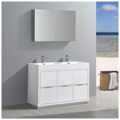 Bathroom Vanities Fresca Senza Glossy White FVN8448WH-D 817386026728 Double Sink Vanities 40-50 White 25 