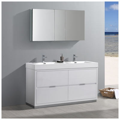 Bathroom Vanities Fresca Senza Glossy White FVN8460WH-D 817386026780 Double Sink Vanities 50-70 White 25 