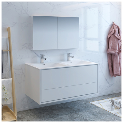Fresca Bathroom Vanities, Double Sink Vanities, White, Wall Mount Vanities, 810001202804, FVN9248WH-D
