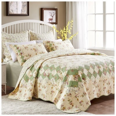 Quilts-Bedspreads and Coverlet Greenland Home Fashions Bliss 100% Cotton Ivory GL-0307AMSQ 636047259417 Quilt Set Cream beige ivory sand nudeIvo Full DoubleKing Queen Twin Cotton 