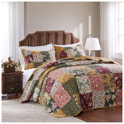 Quilts-Bedspreads and Coverlet Greenland Home Fashions Antique Chic 100% Cotton Multi GL-0810AF 636047271532 Bedspread Set Multi Full DoubleKing Queen Twin Cotton 