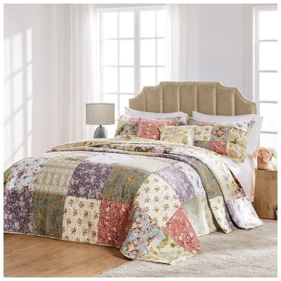 Greenland Home Fashions Quilts-Bedspreads and Coverlets, Multi,Yellow, Full,DoubleKing,Queen,Twin, Cotton, Multi, 3-Piece Queen, 100% Cotton, Bedspread Set, 636047281326, GL-0910NQ