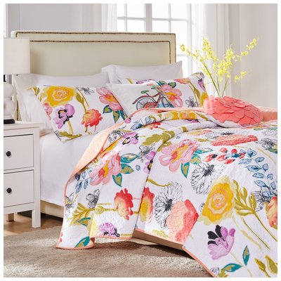 Comforters Greenland Home Fashions Watercolor Dream 100% Cotton Quilt and Pillow S White GL-1408ABST 636047333858 Bonus Set Full King Queen Twin XL Twin Flower Solid Color Cotton Polyester Quilt and Sha 