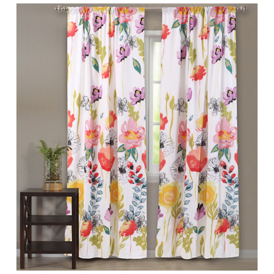Drapes and Window Treatments Greenland Home Fashions Watercolor Dream 100% Polyester Multi White GL-1408AP63 636047333797 Window White snow 100% Polyester Multi White MultiWhite 