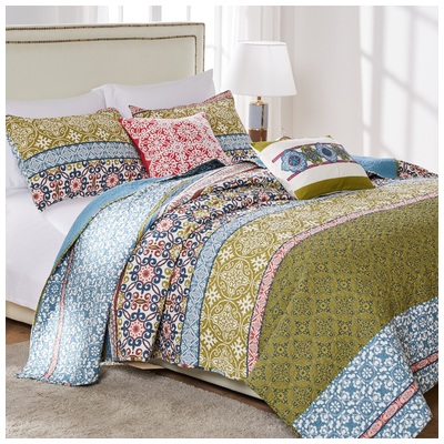 Comforters Greenland Home Fashions Shangri-La 100% Cotton Quilt and Pillow S Multi GL-1501ABST 636047346230 Bonus Set Full King Queen Twin XL Twin Geometric Cotton Polyester 