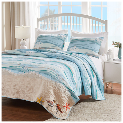 Quilts-Bedspreads and Coverlet Greenland Home Fashions Maui Face: 90% cotton 8% poly 2% Multi GL-1512AMSQ 636047351012 Quilt Set Aqua Blue navy teal turquiose Full DoubleKing Queen Twin Cotton 