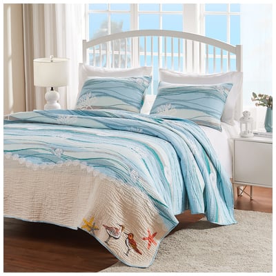 Quilts-Bedspreads and Coverlet Greenland Home Fashions Maui Face: 90% cotton 8% poly 2% Multi GL-1512AMST 636047351005 Quilt Set Aqua Blue navy teal turquiose Full DoubleKing Queen Twin XL Cotton 