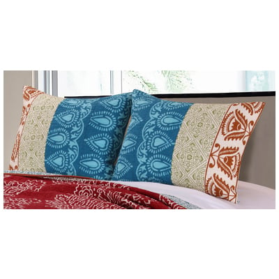 Pillow Cases Greenland Home Fashions Kianna 100% Cotton Multi GL-1602BKS 636047352248 Sham Blue navy teal turquiose indig Cotton Quilt Full King Queen Twin 