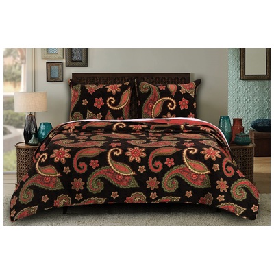 Quilts-Bedspreads and Coverlet Greenland Home Fashions Midnight Paisley Face 100% polyester; back 100% Multi GL-1604AMSQ 636047354815 Quilt Set Black ebonyGold Midnight Multi Full DoubleKing Queen Twin Cotton Polyester 
