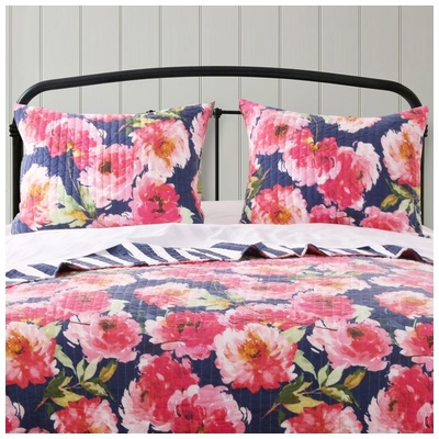 Pillow Cases Greenland Home Fashions Peony Posy 100% Microfiber face and back; Navy GL-1804CKS 636047389442 Sham Blue navy teal turquiose indig 100% polyester Cotton Microfib King 