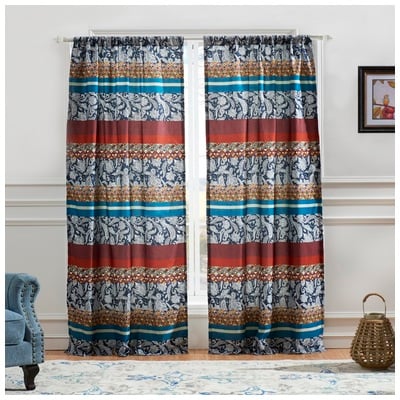 Drapes and Window Treatments Greenland Home Fashions Vista 100% Polyester Multi Multi GL-1809EWP 636047396464 Window Blue navy teal turquiose indig Rod Pocket 100% Polyester Curtain Blue Multi Teal BlueMultiTeal 