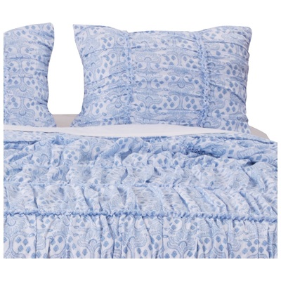 Pillow Cases Greenland Home Fashions Helena Ruffle 100% ultra-soft brushed microf Blue GL-1810EKS 636047398345 Sham Blue navy teal turquiose indig 100% polyester brushed microfi King 