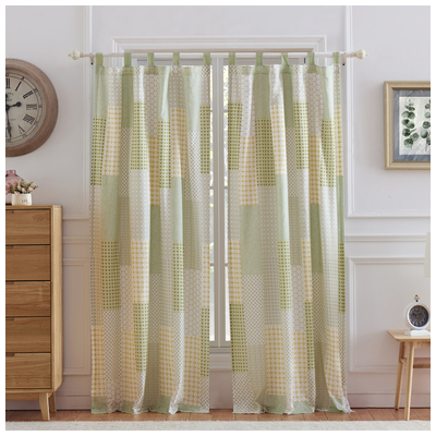 Drapes and Window Treatments Greenland Home Fashions Juniper 100% Polyester Sage Sage GL-1811AWP 636047400468 Window Tab Top 100% Polyester Curtain Natural Sage NaturalSage 