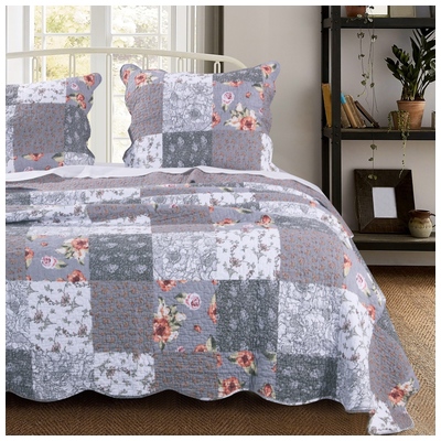 Quilts-Bedspreads and Coverlet Greenland Home Fashions Giulia 100% cotton face; 100% ultra-s Multi GL-1812AMSQ 636047401717 Quilt Set Gray GreyMulti White snow Full DoubleKing Queen Twin Cotton Microfiber Polyester 