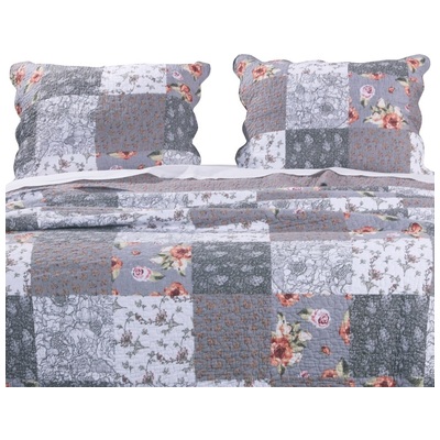 Pillow Cases Greenland Home Fashions Giulia 100% cotton face; 100% ultra-s Multi GL-1812AS 636047401731 Sham Gray GreyWhite snow Cotton King 