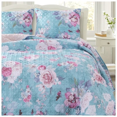 Quilts-Bedspreads and Coverlet Greenland Home Fashions Avril 100% brushed microfiber polyes Turquoise Blue GL-1901AMST 636047401809 Quilt Set Aqua Blue navy teal turquiose Full DoubleKing Queen Twin XL Microfiber Polyester 