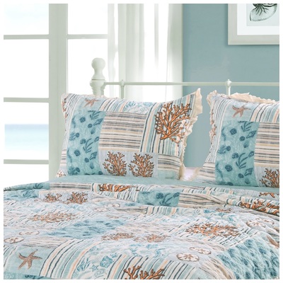 Pillow Cases Greenland Home Fashions Key West Face is 91% cotton 9% rayon; Seafoam GL-1904AS 636047406033 Sham Blue navy teal turquiose indig Cotton King 