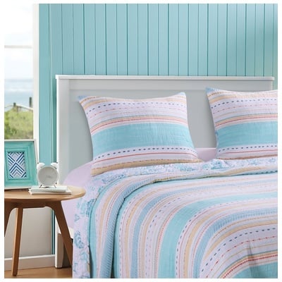 Pillow Cases Greenland Home Fashions Pacifica 100% cotton face; 100% ultra-s Aqua GL-1904BKS 636047406149 Sham Blue navy teal turquiose indig Cotton King 