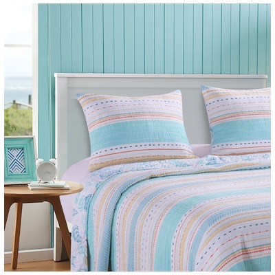 Pillow Cases Greenland Home Fashions Pacifica 100% cotton face; 100% ultra-s Aqua GL-1904BS 636047406132 Sham Blue navy teal turquiose indig Cotton King 