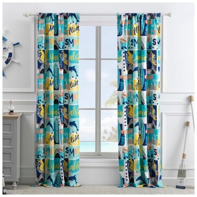 Drapes and Window Treatments Greenland Home Fashions Wave Rider 100% microfiber Blue GL-2005BWP 636047416766 Window Blue navy teal turquiose indig Rod Pocket 100% Polyester Curtain Blue Coral Gray Teal 