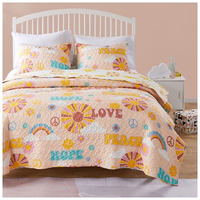 Greenland Home Fashions Quilts-Bedspreads and Coverlets, Gold,White,snow, Full,DoubleQueen,Twin XL,Twin, Microfiber,Polyester  , Peach, 3-Piece Full/Queen, 100% Microfiber face and back; 100% Polyester fill, Quilt Set, 636047416612,