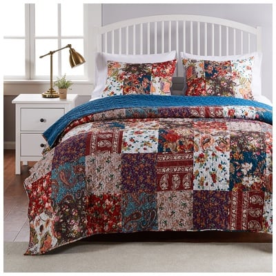 Quilts-Bedspreads and Coverlet Greenland Home Fashions Poetry 100% microfiber polyester face Classic GL-2009BMSQ 636047422019 Quilt Set Aqua Blue navy teal turquiose Full DoubleKing Queen Twin Microfiber Polyester 