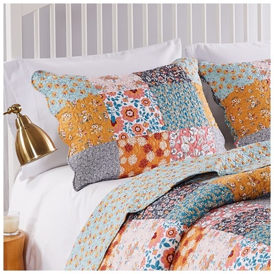 Pillow Cases Greenland Home Fashions Carlie 100% cotton face; 100% ultra-s Calico GL-2010CKS 636047423245 Sham Blue navy teal turquiose indig Cotton Quilt Full King Queen Twin 